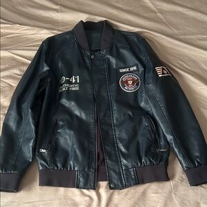 Men's Navy Bomber Jacket with Patch Details